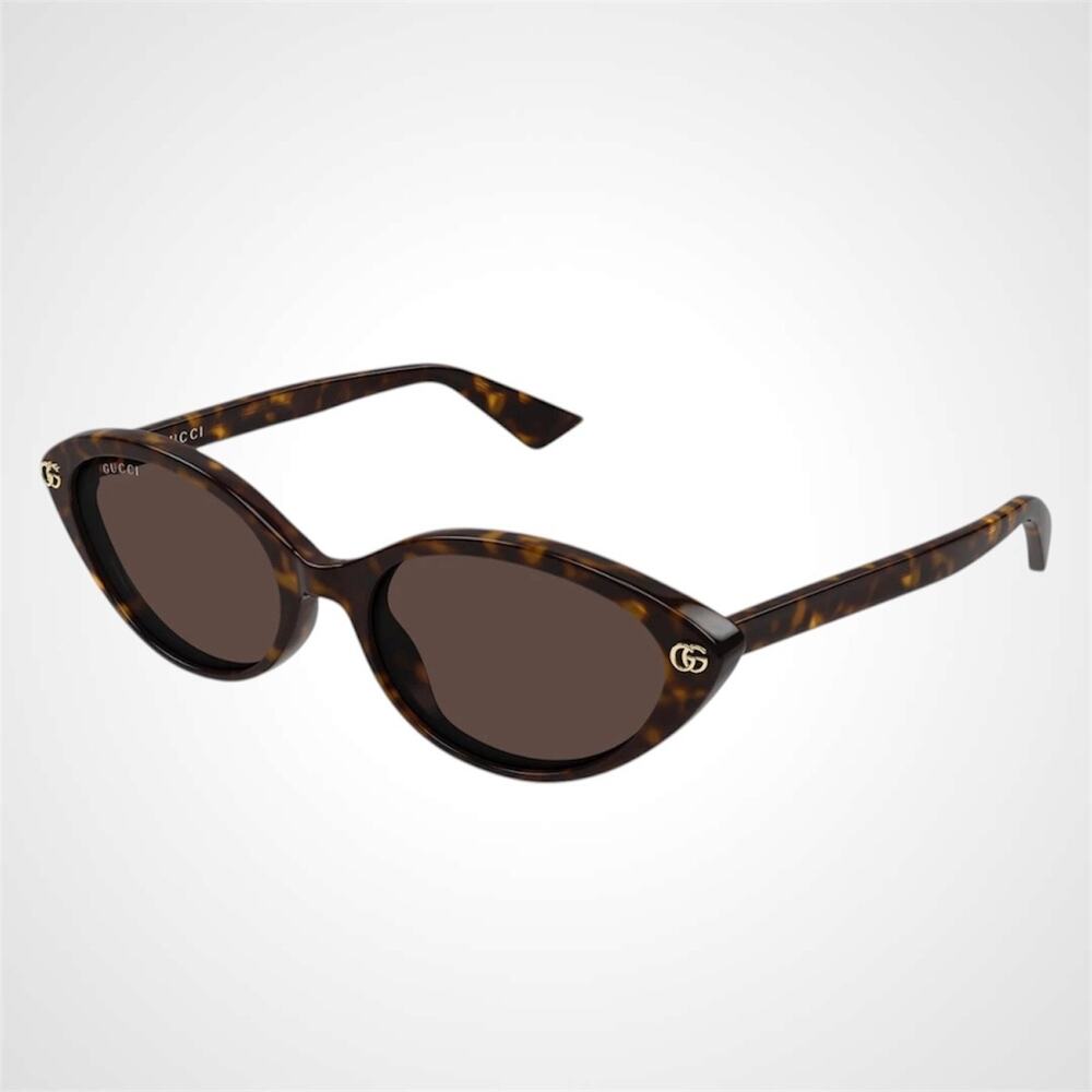 New GUCCI Sunglasses Brown Cat Eye Gold Metal Front Interlocking GG Logo Womens